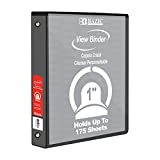 BAZIC 3 Ring Binder 1" Economy View Binders Organizer - Black, Round Ring, Hold 175 Sheets Paper, for School Office Home, 1-Unit