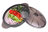 Microwave Steamer Cooker Collapsible Bowl-Silicone Steamer Cookware with Handle Lid for Vegetables Fish Prep Meal Food with Removable Rack BPA Free, Easy to Store, Freezer & Dishwasher Safe, Black