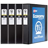 Avery 1.5" Economy View 3 Ring Binder, Round Ring, Holds 8.5" x 11" Paper, 4 Black Binders (19204)