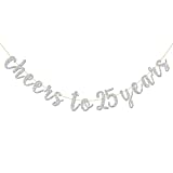 INNORU Glitter Silver Cheers to 25 Years Banner - 25th Birthday Sign Bunting 25th Marriage Anniversary Party Bunting Decorations