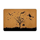 JOOCAR Door Mat Halloween Bare Tree Flying Witch Spider Crow Bat Pumpkin Head Black Shadow Fabric Velvet Please Front Doormat Rubber Non Slip Backing Indoor Rug Welcome Mat Size: 18x30 Inch