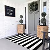 MUBIN Cotton Black and White Striped Rug 3x5 Outdoor Reversible Hand Woven Washable Rug Porch Entryway Stripe Carpet for Layered Front Door Mats (Thick Stripes,3x5 FT)