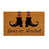 Elrene Home Fashions Farmhouse Living Coir Outdoor Doormat, Natural Entry Mat, Front Door Decor, 18"x30", Shoes Off, Witches