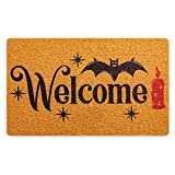 Welcome Mat, Halloween Front Door Mat Carpet, Bat Candle Creative Funny Custom Mat, 17x30' in Imitation Coconut Shell PVC