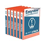 EasyView Premium 1-Inch Binders with Clear-View Covers, 3-Ring Binders for School, Office, or Home, Colored Binder Notebooks, Pack of 6, Round Ring, Orange