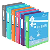3 Ring Binders, Durable 1 Round Ring, Holds 8.5*11inch Papers, with 2 Pockets ,6 Colors Binder Assorted Pack