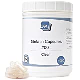 Size 00 Empty Capsules - Clear Gelatin - 1000 Count Jar - Fits Capsule Machine Filling Tray - Joined Beef Gel Caps Easy Snap for DIY Powder Supplement Pills - Certified Halal