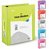 2 Inch 3 Ring Binder 2 Green, Slant D-Ring 2 in Binder Clear View Cover with 2 Inside Pockets, Heavy Duty Colored School Supplies Office and Home Binders  by Enday