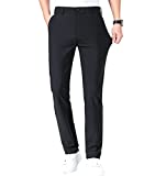 LUSHENUNI Men's Golf Pants Slim High Stretch, Ice Silk Dress Pants with Expandable-Waist Pants(Black,38)