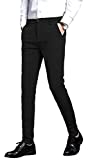 Plaid&Plain Men's Stretch Dress Pants Slim Fit Skinny Suit Pants 7101 Black 36W30L