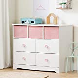 South Shore Sweet Piggy 4-Drawer Dresser with Baskets, White and Pink