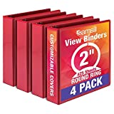 Samsill Economy 2 Inch 3 Ring Binder, Made in the USA, Round Ring Binder, Non-Stick Customizable Cover, Red, 4 Pack (MP48563)