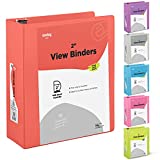 2 Inch 3 Ring Binder 2 Red, Slant D-Ring 2 in Binder Clear View Cover with 2 Inside Pockets, Heavy Duty Colored School Supplies Office and Home Binders  by Enday