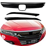 MotorFansClub Front Grille Cover Moulding Trim fit for compatible with Honda Accord 2018 2019 2020 ABS Glossy Black Lip Bumper, 3PCS