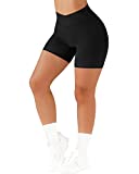 GYM RAINBOW Women Cross Waist Biker Shorts with Pocket 5" High Waisted Booty Workout Shorts(#1 Black,Small)
