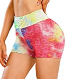 High Waisted Booty Ruched Yoga Shorts for Women Butt Lifting Shorts Workout Running GymLeggings (Rainbow, S)