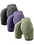 OQQ Women's 3 Piece Butt Lifting Yoga Shorts Workout High Waist Tummy Control Ruched Booty Pants Grey,Purple,Avocadogreen