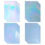 32 Sheets Holographic Sticker Paper Clear Vinyl Self Adhesive Waterproof Rainbow Transparent Overlay Film A4 Size Holographic Overlay with 4 Styles Mixed
