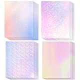 36 Sheets Holographic Sticker Paper, Transparent Holographic Vinyl Laminate Film, Clear Overlay Lamination Sticker Paper Self Adhesive Waterproof - Gem, Dot, Colorful, Star Patterns/8.5x11 inch