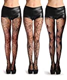 Abberrki Womens Halloween Stockings Skull Fishnet Tights Spider Web Fishnets (3 Pairs)