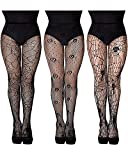 Halloween Fishnets Stocking Skull Spider Web High Waist Fishnet Tights Mesh Pantyhose Stockings(Funny Style,3 Paris)