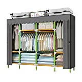 YOUUD Portable Closet 79 Inches Portable Wardrobe Closet for Hanging Clothes with 4 Handing Rods 25mm Colored Iron Tube and Grey Cover, Clothes Storage Organizer Extra Sturdy, Strong and Durable