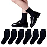 Marchare Girls Crew Socks Seamless Kids Socks Cotton School Socks Black 6 Pack 7-10 Years