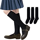 Girls Knee High Socks Kids School Uniform Socks 3 Pairs Seamless Cotton Tube Socks Unisex Child Boys Girls Soccer Socks (Black, 8-10 Years)