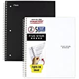 Five Star Spiral Notebooks, 5 Subject, College Ruled Paper, 200 Sheets, 11" x 8-1/2", Black & White, 2 Pack (73035)