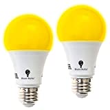 2-Pack BlueX A19 Amber Yellow LED Bug Light Bulb No Blue Light Outdoor 650 Lumens 120V E26 Medium Base LED 9.5 - Watt (60-watt Replacement) A19 Outdoor Bug LED Warm Light Bulb