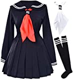 Classic Japanese School Girls Sailor Dress Shirts Uniform Anime Cosplay Costumes with Socks Set(Black)(S = Asia M)(SSF08BK)