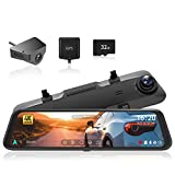 WOLFBOX G850 4K Mirror Dash Cam,12'' Mirror Dash Cam Front and Rear,1080P Rear View Mirror Camera,Dual Dash Camera for Cars with 64GB TF Card & GPS,Super Night Vision,Parking Monitoring
