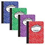 Composition Book Notebook - Hardcover, Wide Ruled (11/32-inch), 100 Sheet, One Subject, 9.75" x 7.5", Assorted Covers: Red, Blue, Green, Purple-4 Pack