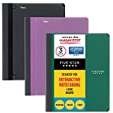 Five Star Interactive Notetaking Composition Books, 3 Pack, 1-Subject, College Ruled Paper, 11" x 8-1/2", 100 Sheets, Black, Amethyst Purple and Forest Green (38611)