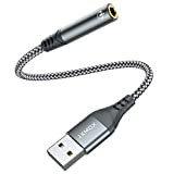USB to 3.5mm Jack Audio Adapter,USB to Audio Jack Adapter Headset,USB-A to 3.5mm TRRS 4-Pole Female, External Stereo Sound Card for Headphone, Mac, PS4, PS5,PC, Laptop, Desktops and More [6 inch]