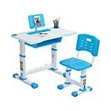 TEEGUI Kids Functional Desk and Chair Set, Height Adjustable Children School Study Desk with Bookstand, Embedded Drawer, Ergonomic Multifunctional Student Study Desk Chair for Boys & Girls