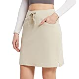 BALEAF Women's Skorts Skirts 20" Knee Length Cotton Casual High Waist Drawstring Modest Golf Skort with Pocket Khaki L