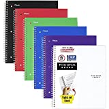Five Star Spiral Notebooks with Pockets Plus Study App, 6 Pack, 1-Subject, College Ruled Paper, 11 x 8-1/2", 100 Sheets, Assorted Colors (38052)