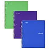 Five Star Spiral Notebooks with Pockets, 3 Pack, 1-Subject, College Ruled Paper, 11 x 8-1/2", 100 Sheets, Green, Blue, Purple (38456)