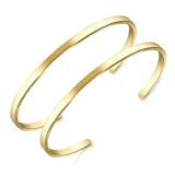 Lolalet 2 Pack Oval Thin Cuff Bracelet, Christmas Gift for Girlfriend Wife Mom, 18K Rose Gold/Gold Plated Couples Love Bracelets, Plain Polished Finish Bangle Jewelry Gift for Men Women -Gold
