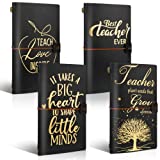 4 Pieces Teacher Appreciate Gifts Teacher Leather Journal Teacher Notebook Black Writing Journal Retro Refillable Sketchbook for Teacher Birthday Holiday Graduation, 4.72 x 7.87 Inches