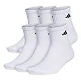 adidas Men's Athletic Cushioned Quarter Socks (with Arch Compression for a Secure fit (6-Pair), White/Black, Large