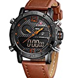 NAVIFORCE Mens Waterproof Sport Watches Leather Digital Analog Watch Luxury Casual Dual Time Wristwatch