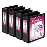 Cardinal Performer 3-Ring Binders, 3", Non-Locking Slant-D Rings, 725-Sheet Capacity, ClearVue Presentation, Non-Stick, PVC-Free, Black, 4-Pack (27601)