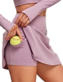 1a1a High Waisted Sports Athletic Skirts for Women 3 Pockets with Inner Shorts Gym Skort Lotus Pink Small