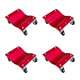 MTB 4 Pack Red 12x16 Inch Heavy Duty Wheel Dolly Car Tire Stakes Set 6800lbs Total Capacity for Tow or Vehicle Storage Furniture Movers