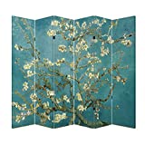 6 Panel (Original Teal Color) Wood Folding Screen Decorative Canvas Privacy Partition Room Divider - Vincent Van Gogh's Almond Blossoms