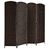 Rose Home Fashion RHF 6 ft.Tall-15.7" Wide Diamond Weave Fiber 4 Panels Room Divider/4 Panels Screen Folding Privacy Partition Wall Room Divider Freestanding 4 Panel, Dark Coffee