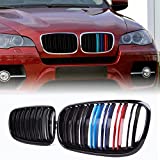 ATPOEN Grille Grill for BMW X5 X6 E70 E71 2007-2013 Front Grill Kidney Double Slats ABS, 2Pcs (M-Color)