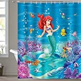 Bonhause The Little Mermaid Shower Curtain for Girls Under The Sea Fish Ocean Bath Curtain 72 x 72 Inch Polyester Fabric Waterproof Bathroom Curtain with 12 Hooks